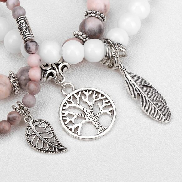 3PCS Charm-Pink Zebra Jasper Natural Stone Beaded Stretch Bracelet for Gifts - Picture 5 of 7